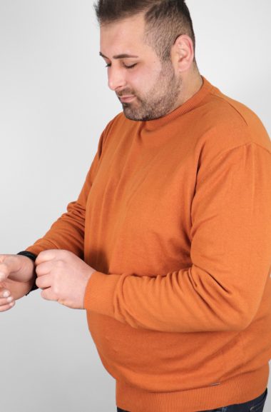 Βαμβακερή μπλούζα πλεκτή λαιμόκοψη basic - Πορτοκαλί