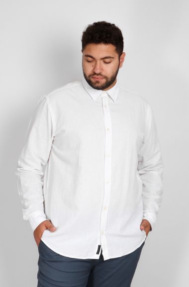 Λινό μονόχρωμο ανδρικό πουκάμισο Linen Shirts Regular Fit - Άσπρο