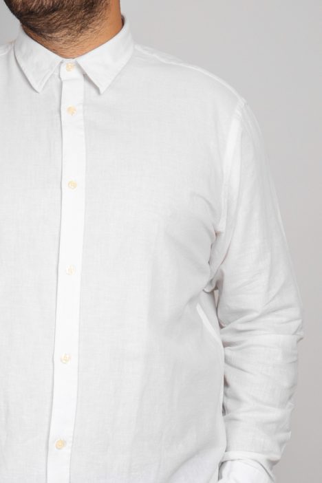 Λινό μονόχρωμο ανδρικό πουκάμισο Linen Shirts Regular Fit - Άσπρο