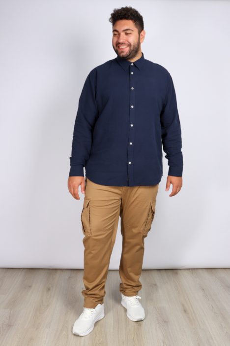 Λινό μονόχρωμο ανδρικό πουκάμισο Linen Shirts Regular Fit - Σκ. Μπλε