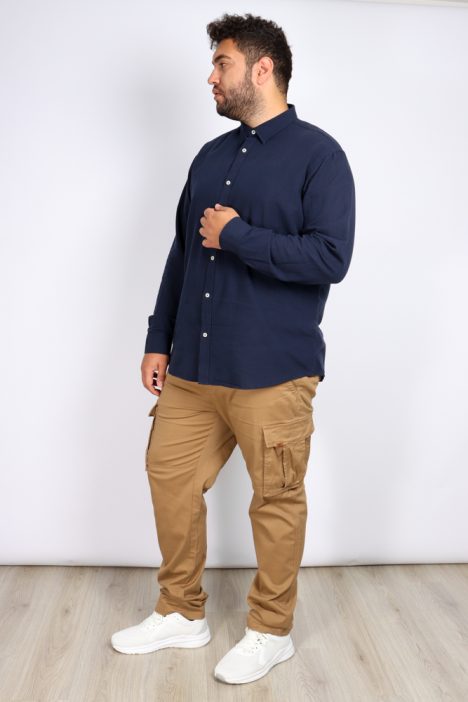 Λινό μονόχρωμο ανδρικό πουκάμισο Linen Shirts Regular Fit - Σκ. Μπλε