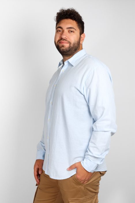 Λινό μονόχρωμο ανδρικό πουκάμισο Linen Shirts Regular Fit - Αν. Μπλε