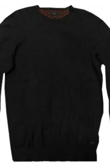 Ανδρική Βαμβακερή μπλούζα πλεκτή λαιμόκοψη basic  Round Neck Sweater - Μαύρο