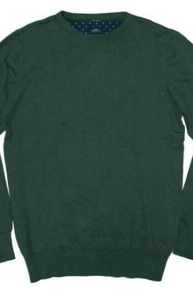 Βαμβακερή μπλούζα πλεκτή λαιμόκοψη basic Round Neck Sweater - Σκ. Πράσινο
