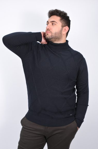 Βαμβακερό ζιβάγκο πουλόβερ - πλεκτή μπλούζα- με σχέδιο Turtle Neck Sweater - Σκ. Μπλε