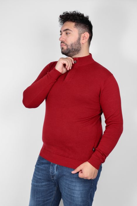 Ανδρική Μπλούζα Πλεκτή Half Zip με Κουμπί Μεγάλα Μεγέθη - Κόκκινο