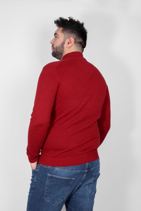 Ανδρική Μπλούζα Πλεκτή Half Zip με Κουμπί Μεγάλα Μεγέθη - Κόκκινο