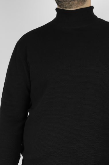 Ανδρική Plus Size Πλεκτή Μπλούζα Ζιβάγκο - Μαύρο