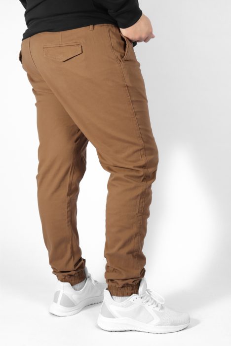 Ανδρικό Παντελόνι Chinos με Λάστιχο Plus Size - Κάμελ