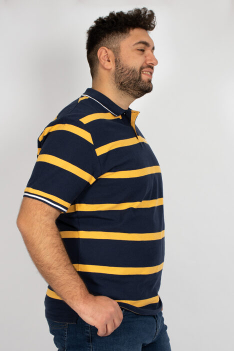 Ανδρική Μπλούζα Polo Ριγέ Μεγάλα Μεγέθη - Κίτρινο