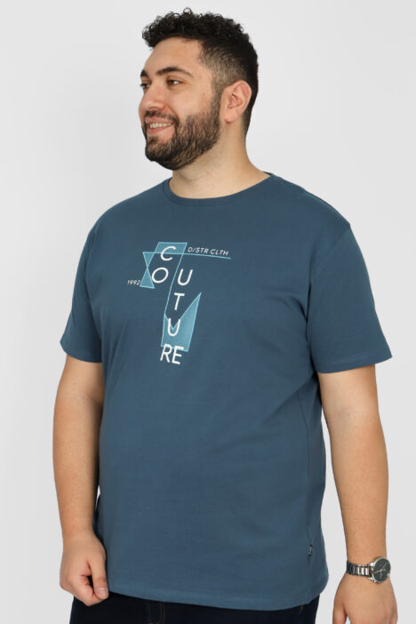 Ανδρική Μπλούζα T-Shirts Μακό Plus Size - Μπλε
