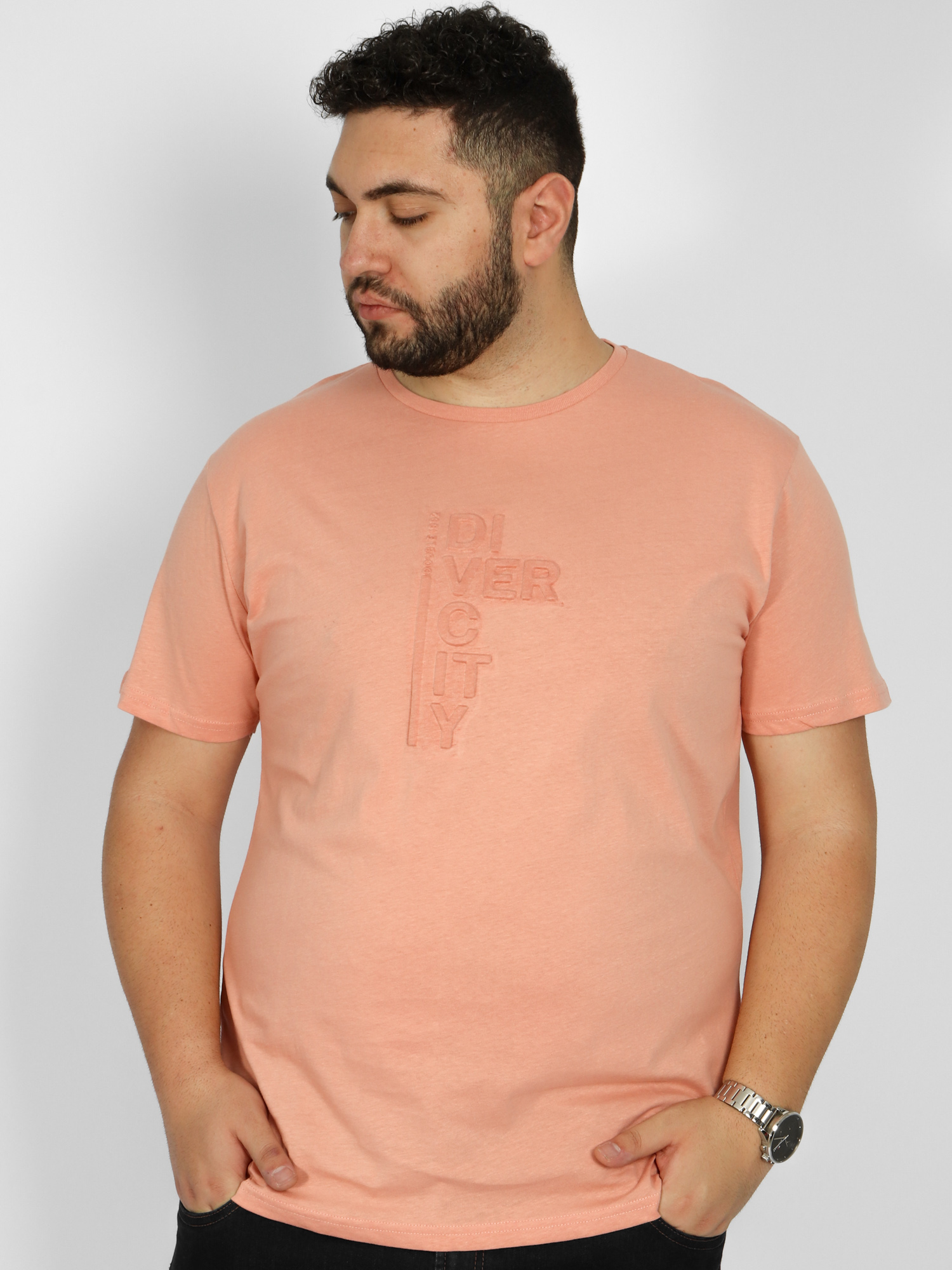 Μπλούζα Ανδρικό T-Shirts Μακό Plus Size "City" - Κοραλί