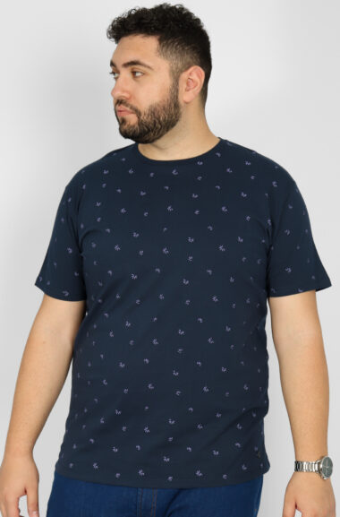 Ανδρικό T-Shirts Allover Print Plus Size - Σκ. Μπλε