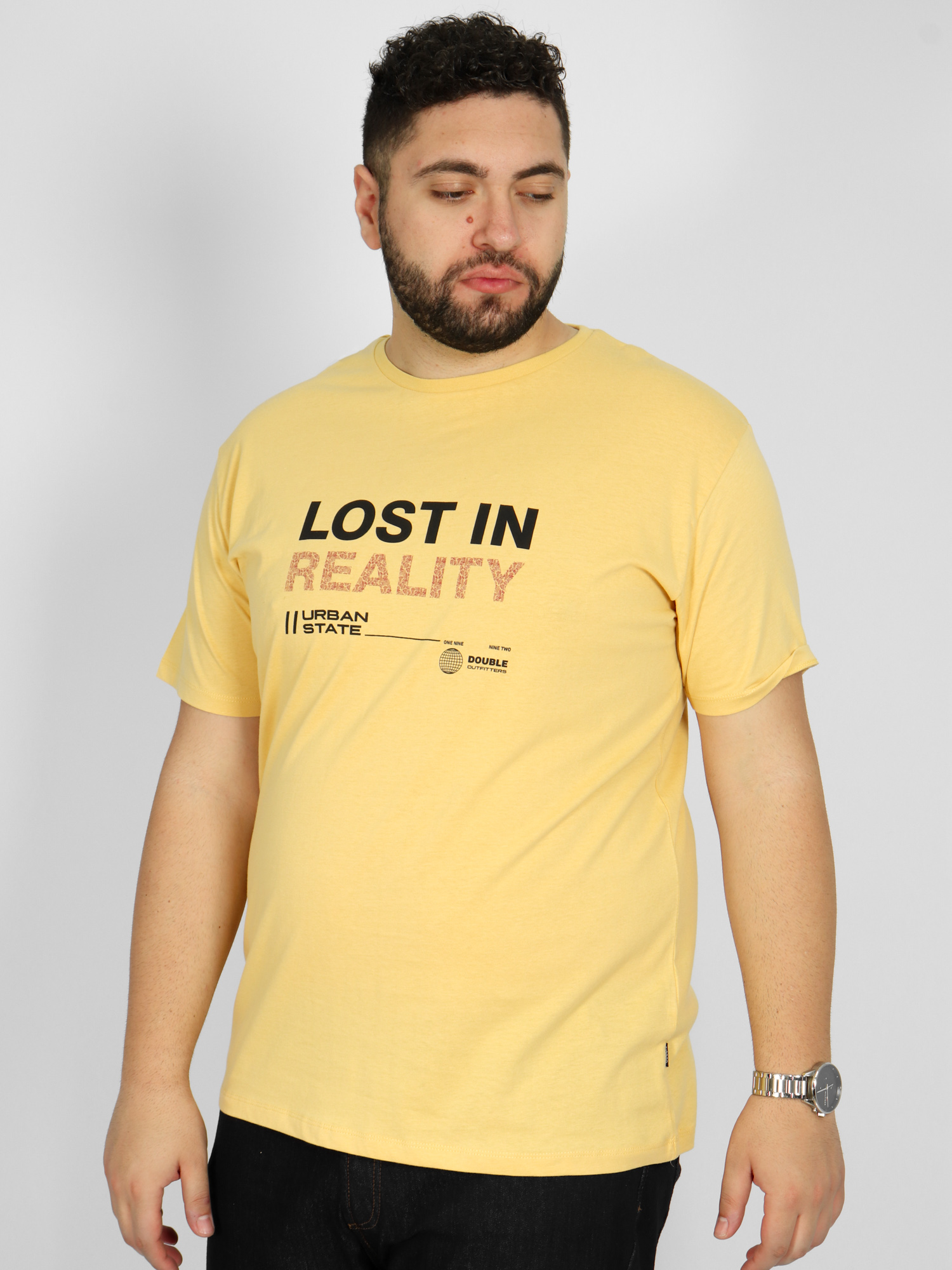 Ανδρική Μακό Μπλούζα Grapgic Print Plus Size TS-197A - Κίτρινο