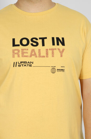 Ανδρική Μακό Μπλούζα Grapgic Print Plus Size - Κίτρινο