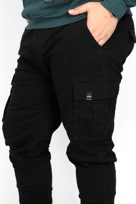 Ανδρικό Παντελόνι Cargo με Λάστιχο Κάτω Plus Size - Μαύρο