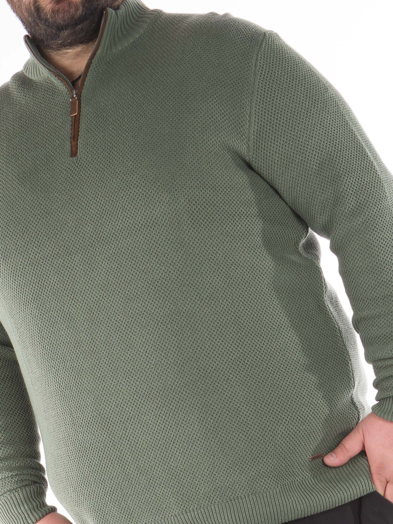 Ανδρική Μπλούζα Πλεκτή με Φερμουάρ Plus Size - Πράσινο