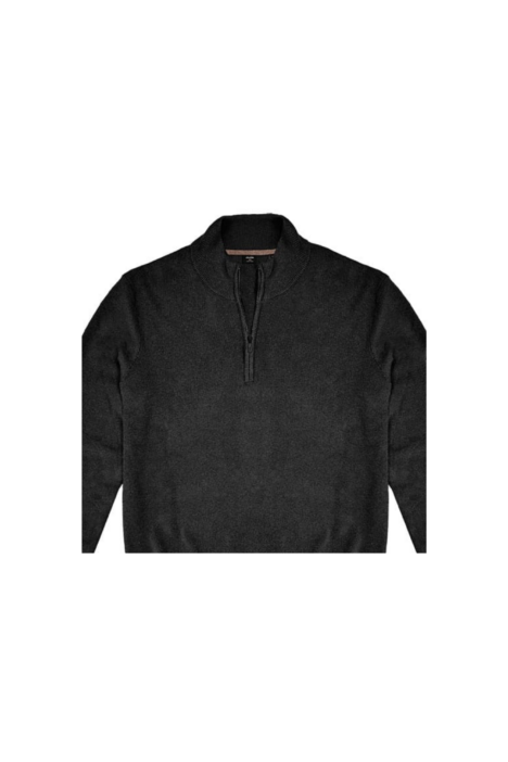 Ανδρική Πλεκτή Μπλούζα με Φερμουάρ Plus Size - Μαύρο