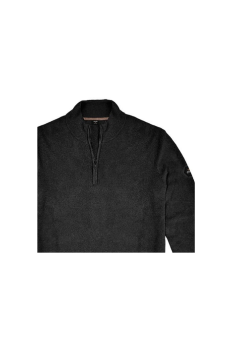 Ανδρική Πλεκτή Μπλούζα με Φερμουάρ Plus Size - Μαύρο