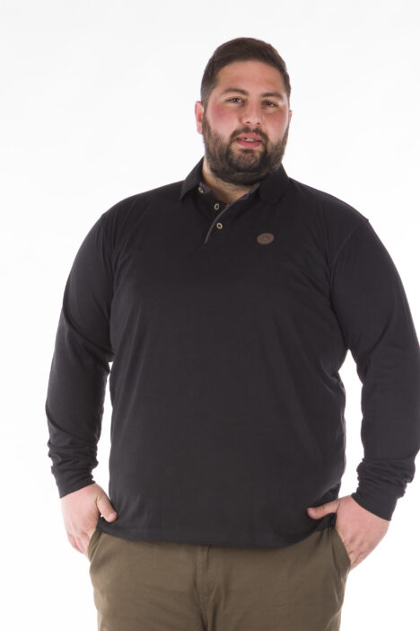 Μονόχρωμο Μακρυμάνικο Ανδρικό Polo Jersey PS-301A  Plus Size - Μαύρο