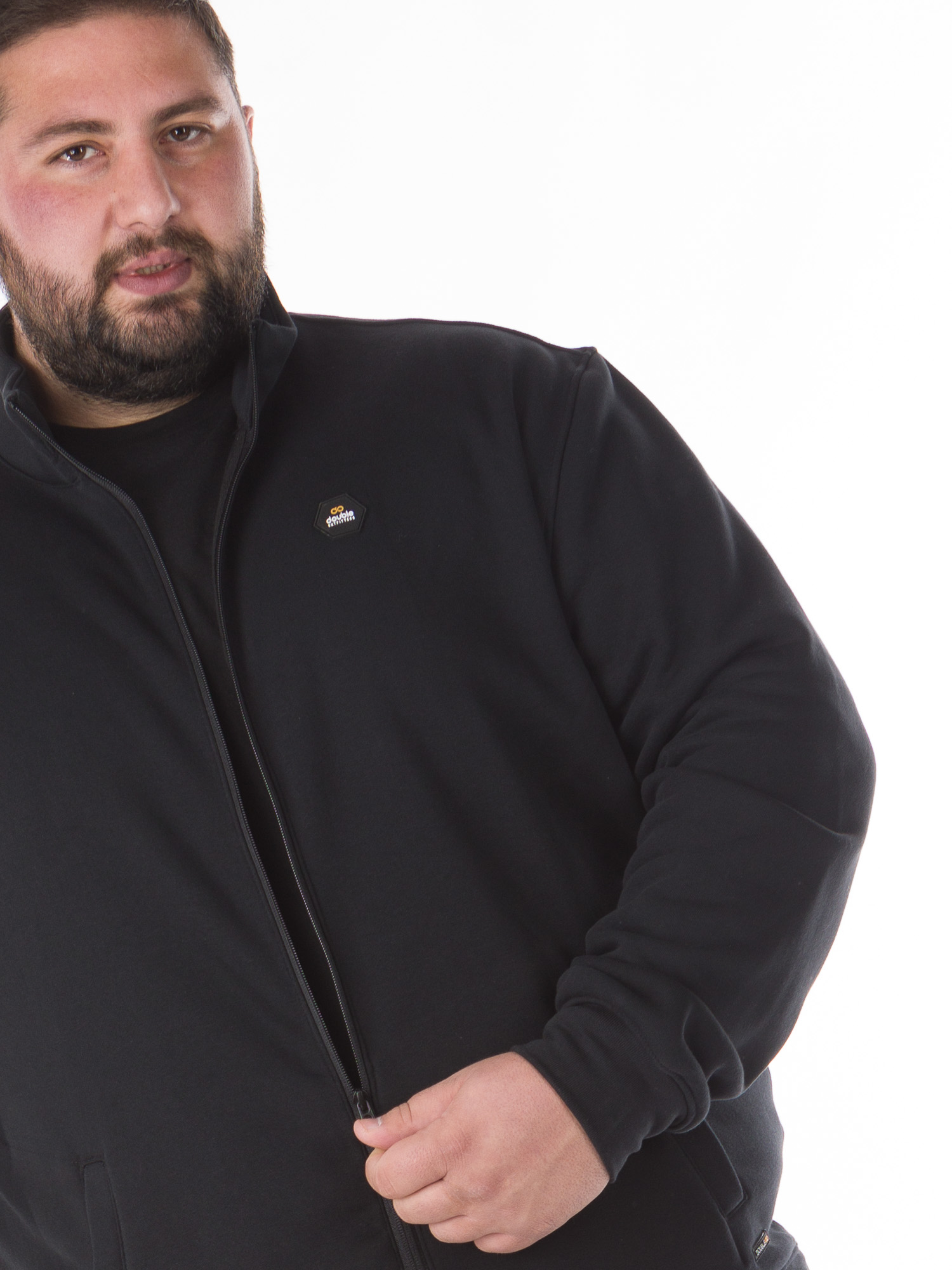 Μονόχρωμη Ανδρική Ζακέτα Fleece Plus Size - Μαύρο