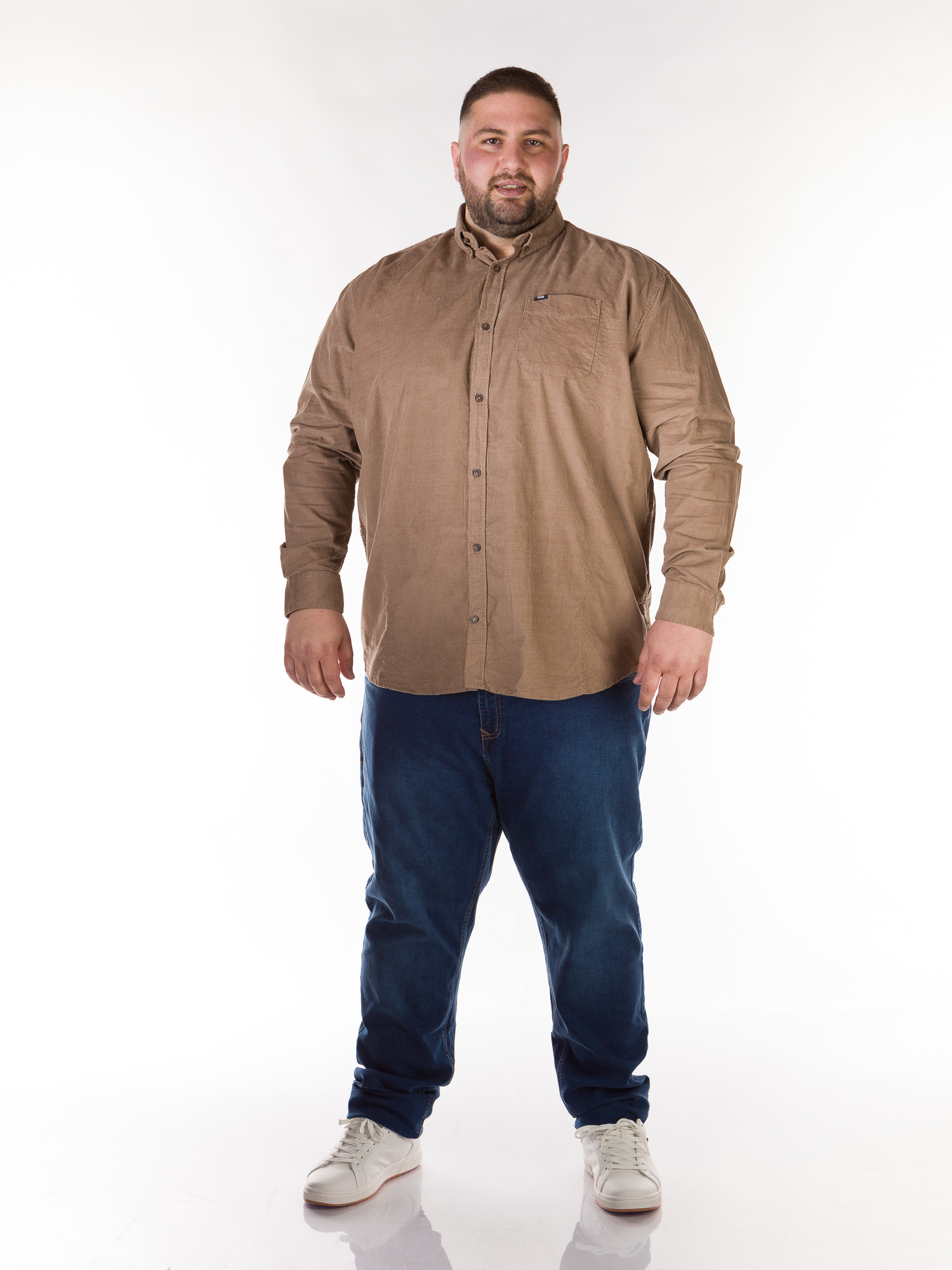 Ανδρικό Πουκάμισο Corduroy Long Sleeve Plus Size - Μπεζ