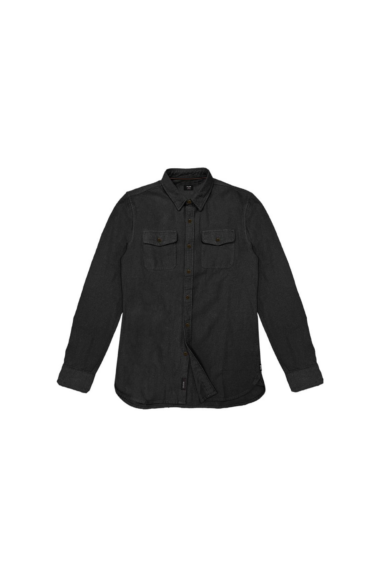 Ανδρικό Μονόχρωμο Flannel Πουκάμισο Plus Size - Μαύρο