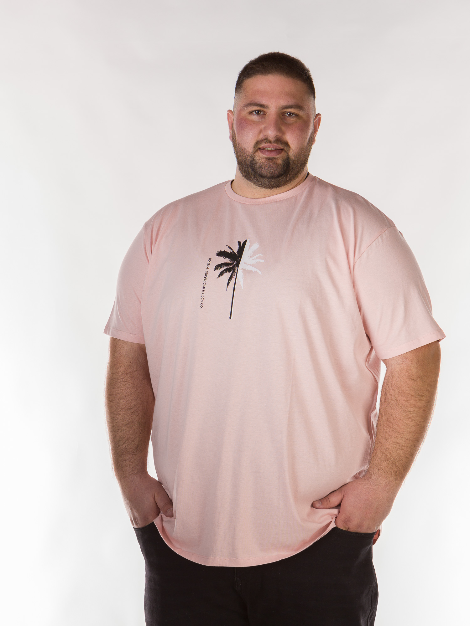 Ανδρική Βαμβακερή Flama Μπλούζα Plus Size - Ροζ