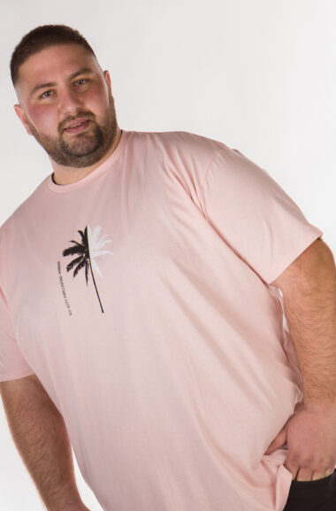 Ανδρική Βαμβακερή Flama Μπλούζα Plus Size - Ροζ